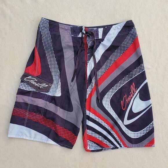 O'Neill black, red, gray, and white board shorts/swim trunks - Picture 1 of 11